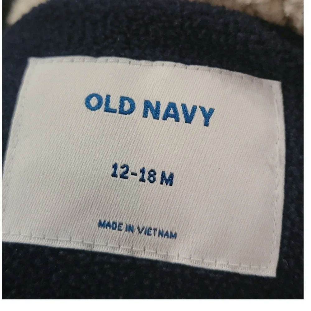 Old Navy Kids Navy‎ Blue Orange Corduroy Puffer Vest Sherpa Collar 12-18 Months